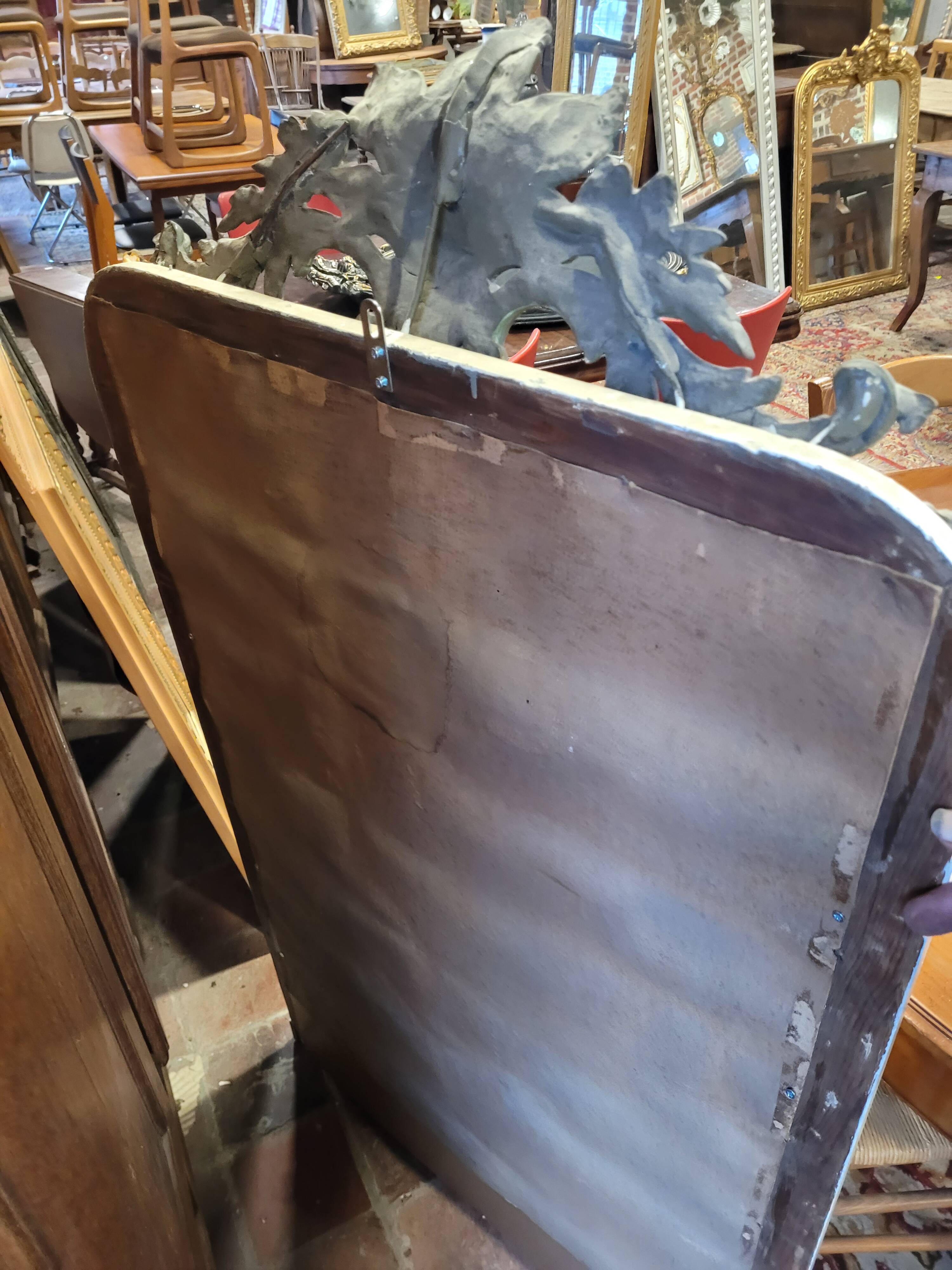 Old Louis XV style mirror with gold and white patina, 145×82cms