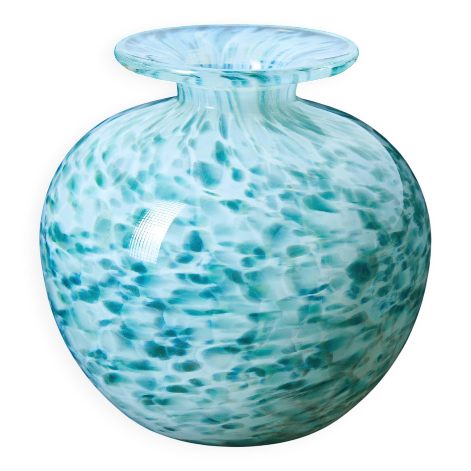 🌊 Speckled blue-green blown glass vase — vintage style
