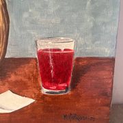 Still life with wine and painting, signed