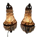 2 wall lamps - gold plated - crystal - 60's