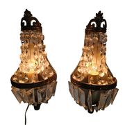 2 wall lamps - gold plated - crystal - 60's