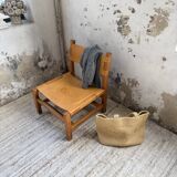 Elm and leather armchair Maison Regain