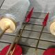 Pair of wall lights Vintage 1950s/60s glass/brass/red flames plastic