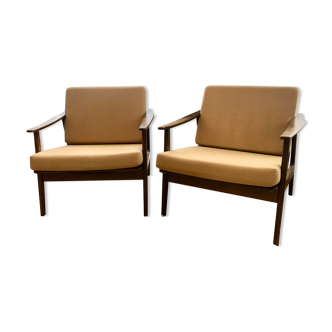 Pair of wooden armchairs 50s