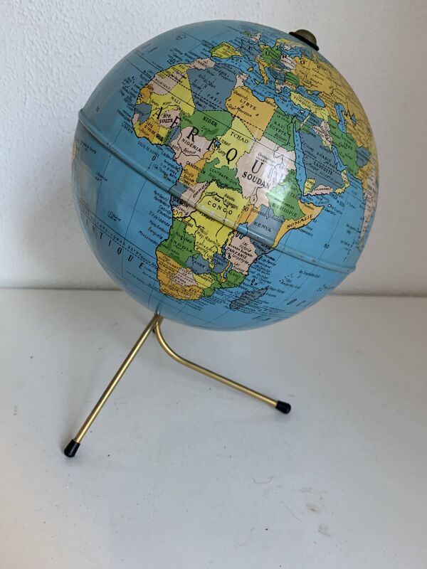 Globe vintage 1960 terrestre doré Taride tripode mappemonde - 28 cm