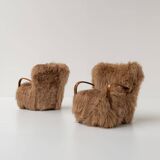 Pair of Scandinavian Armchairs in Long Haired Sheepskin, 1950s