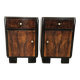Art Decò bedside tables in walnut burl with pink glass top