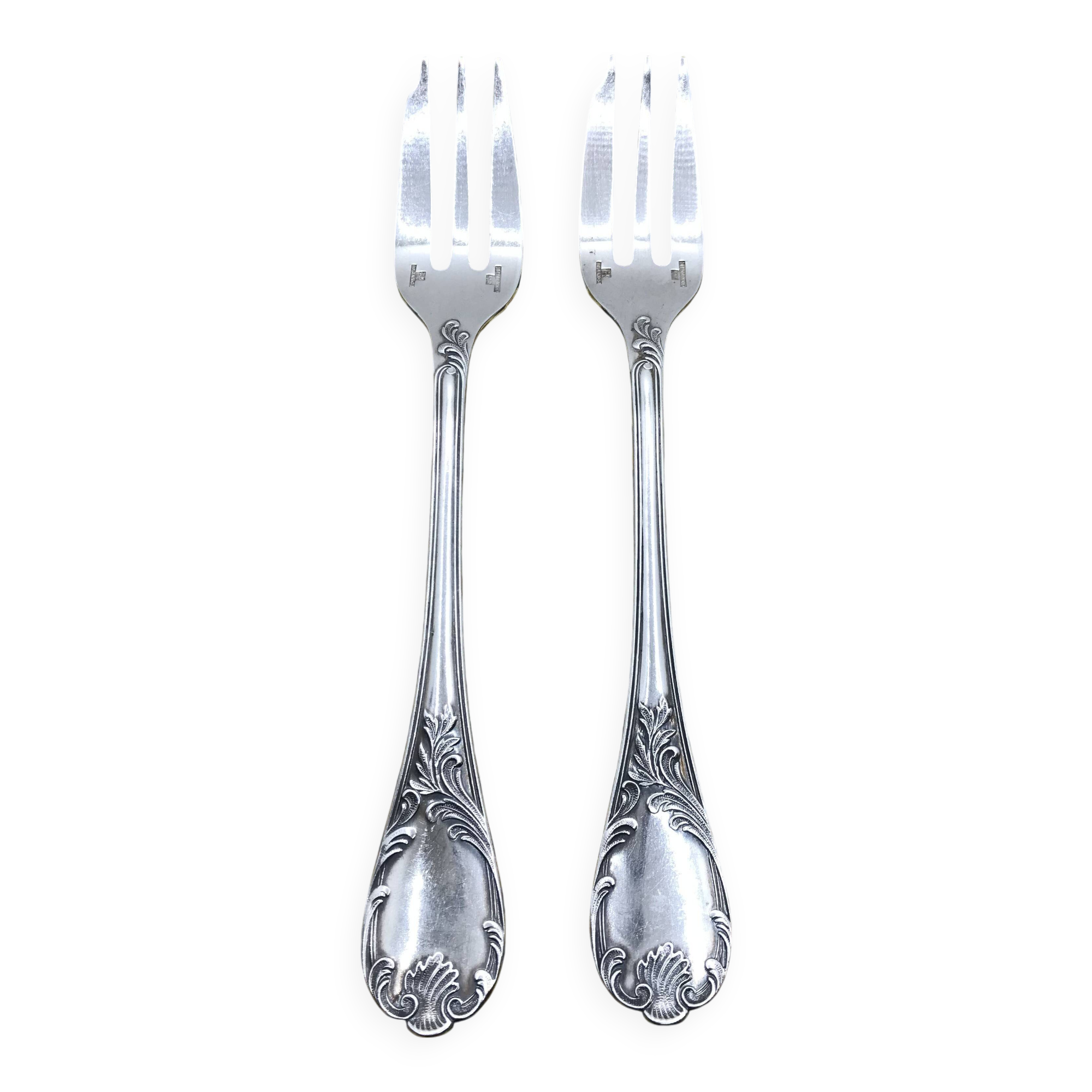 Pair of silver-plated cake forks, Christofle, Marly