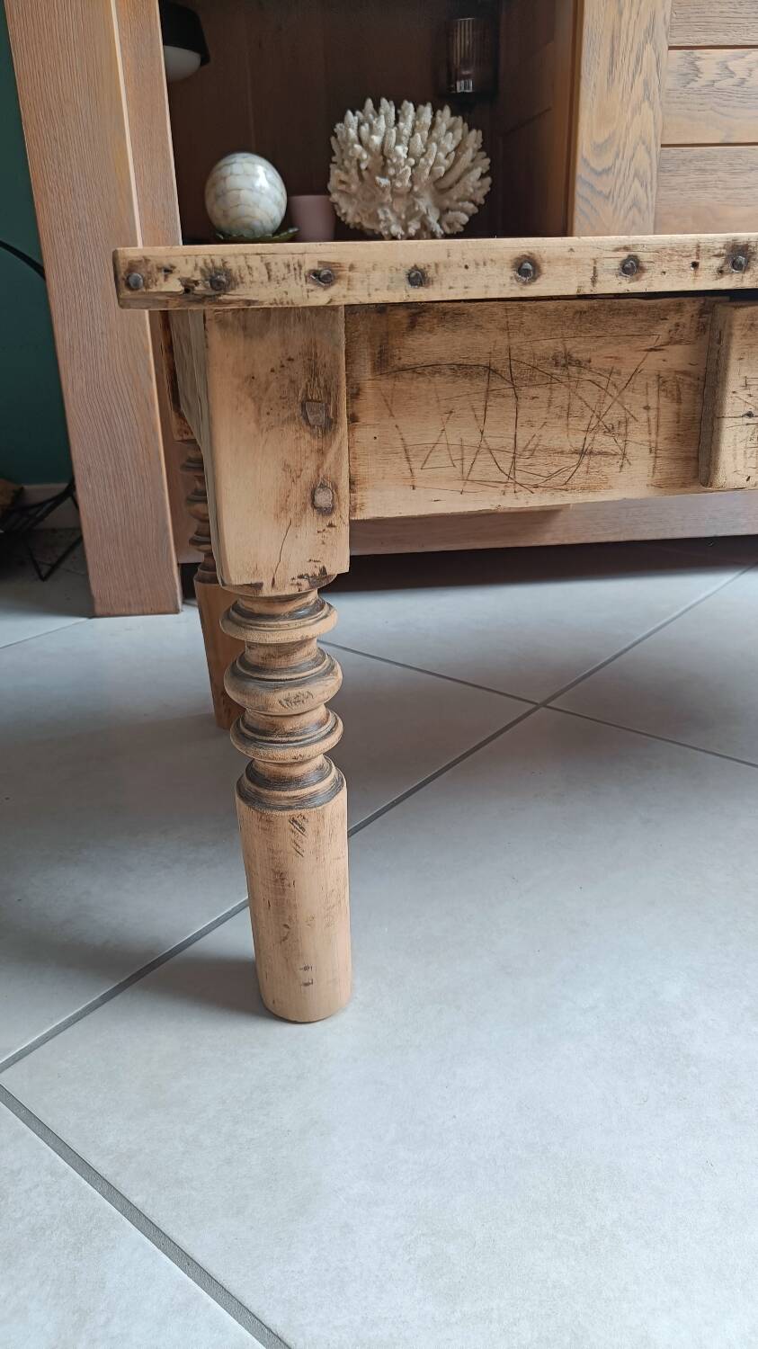 Raw wood coffee table in a country style
