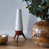 Rocket lamp, teak and opaline, 1950s