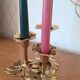 Brass candle holder three flowers