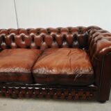 Brown leather chesterfield sofa 3 places
