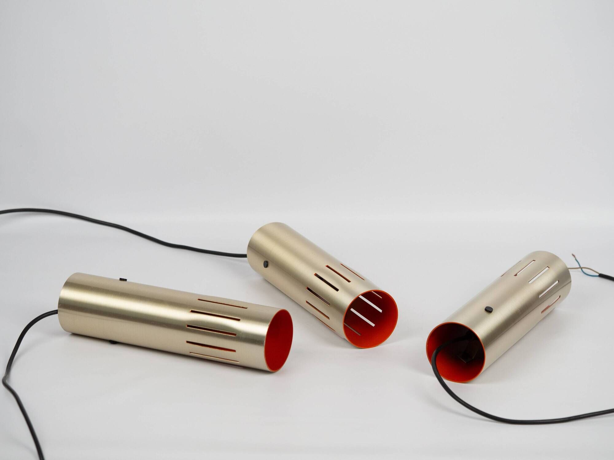 3 vintage trombone lamps from Denmark by Jo Hammerborg, Fog and Morup, 1960s.