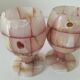 Pair of mini vases in veined pink alabaster