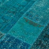 Hand-knotted oriental overdyed 169 cm x 243 cm turquoise patchwork carpet