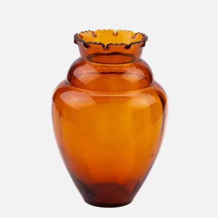 Vintage Art Deco vase in amber glass with a wavy neck - height 25 cm