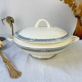 Vintage soup tureen, blue ironstone, Salins model, Castellane