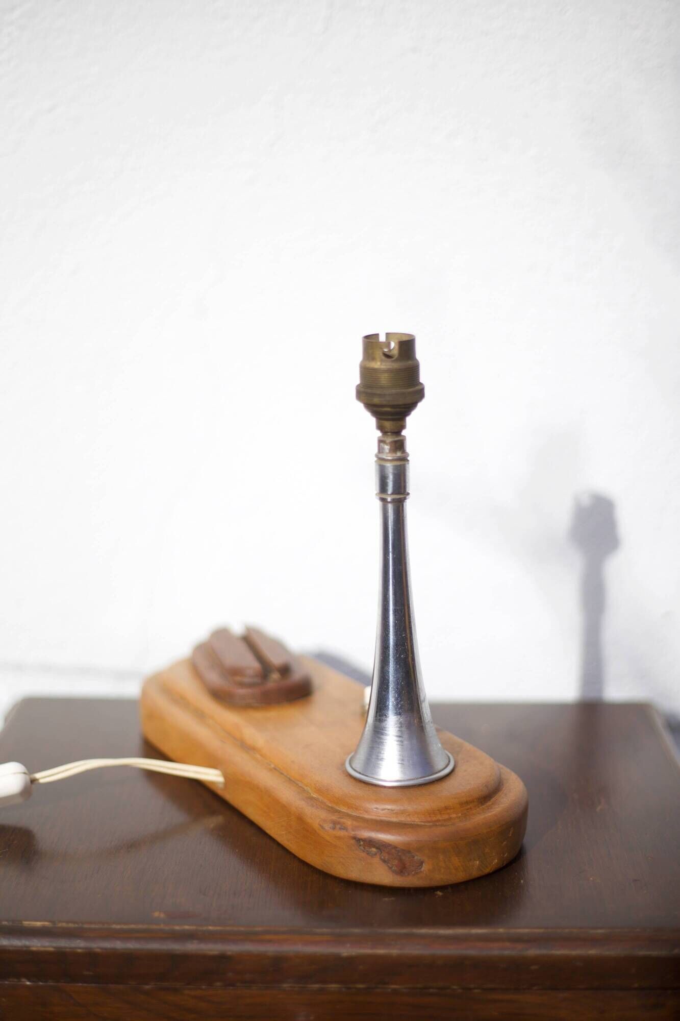 Art deco bedside lamp, table lamp, accent lamp, vintage lamp, wood and chrome lamp, 40'