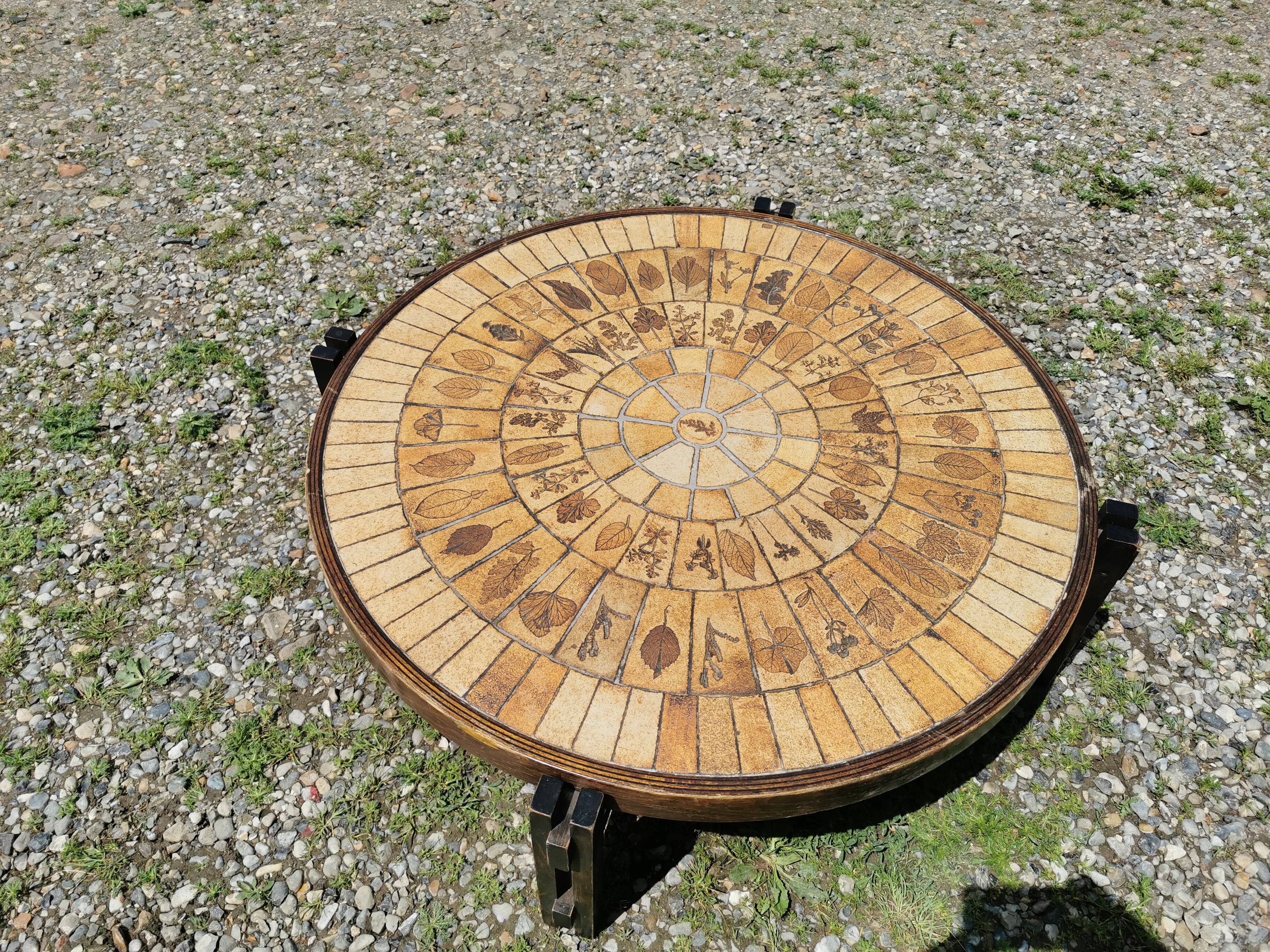 Coffee table in wood and ceramic signed Capron