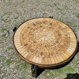 Coffee table in wood and ceramic signed Capron