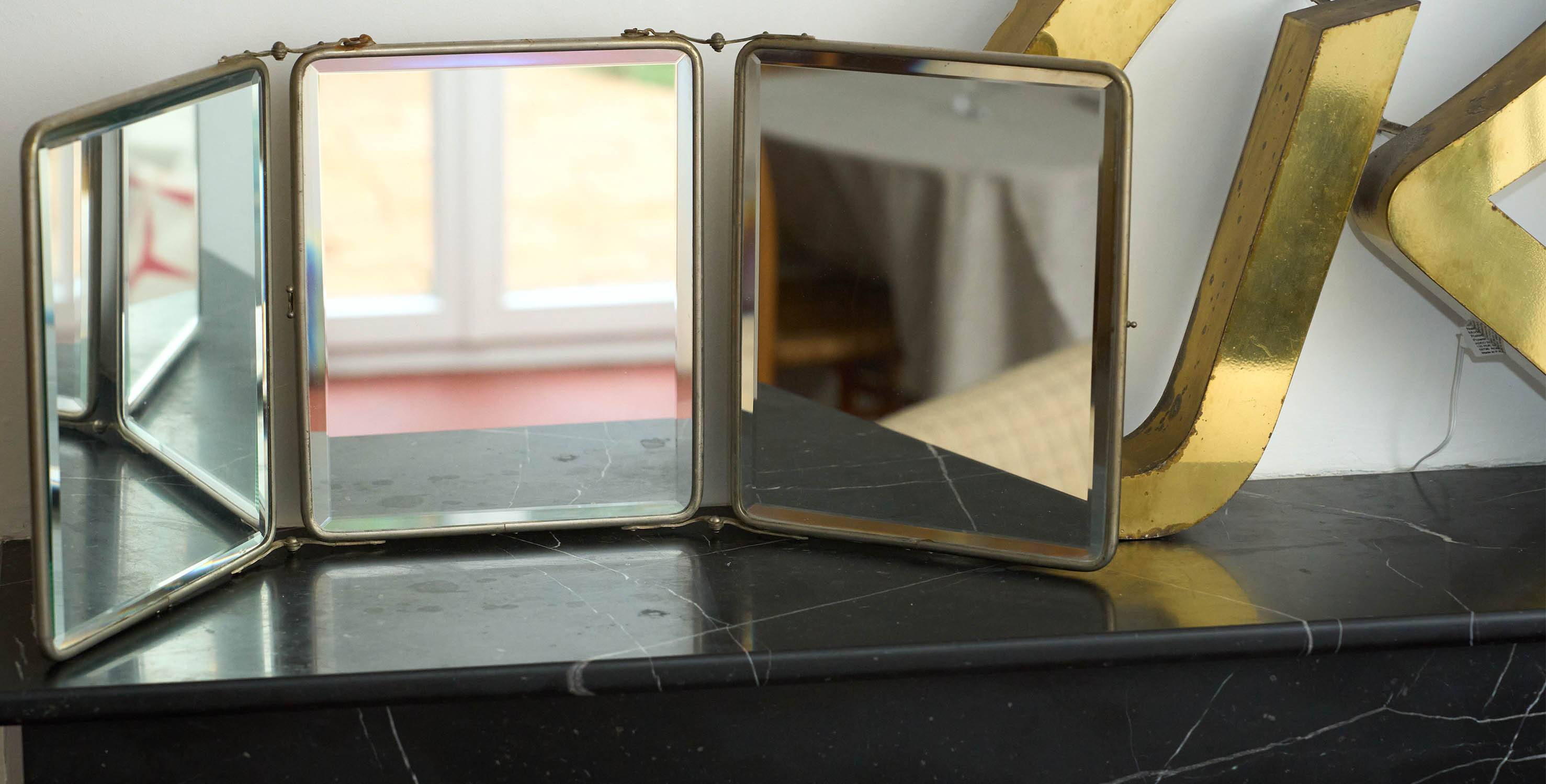 Vintage triptych barber mirror