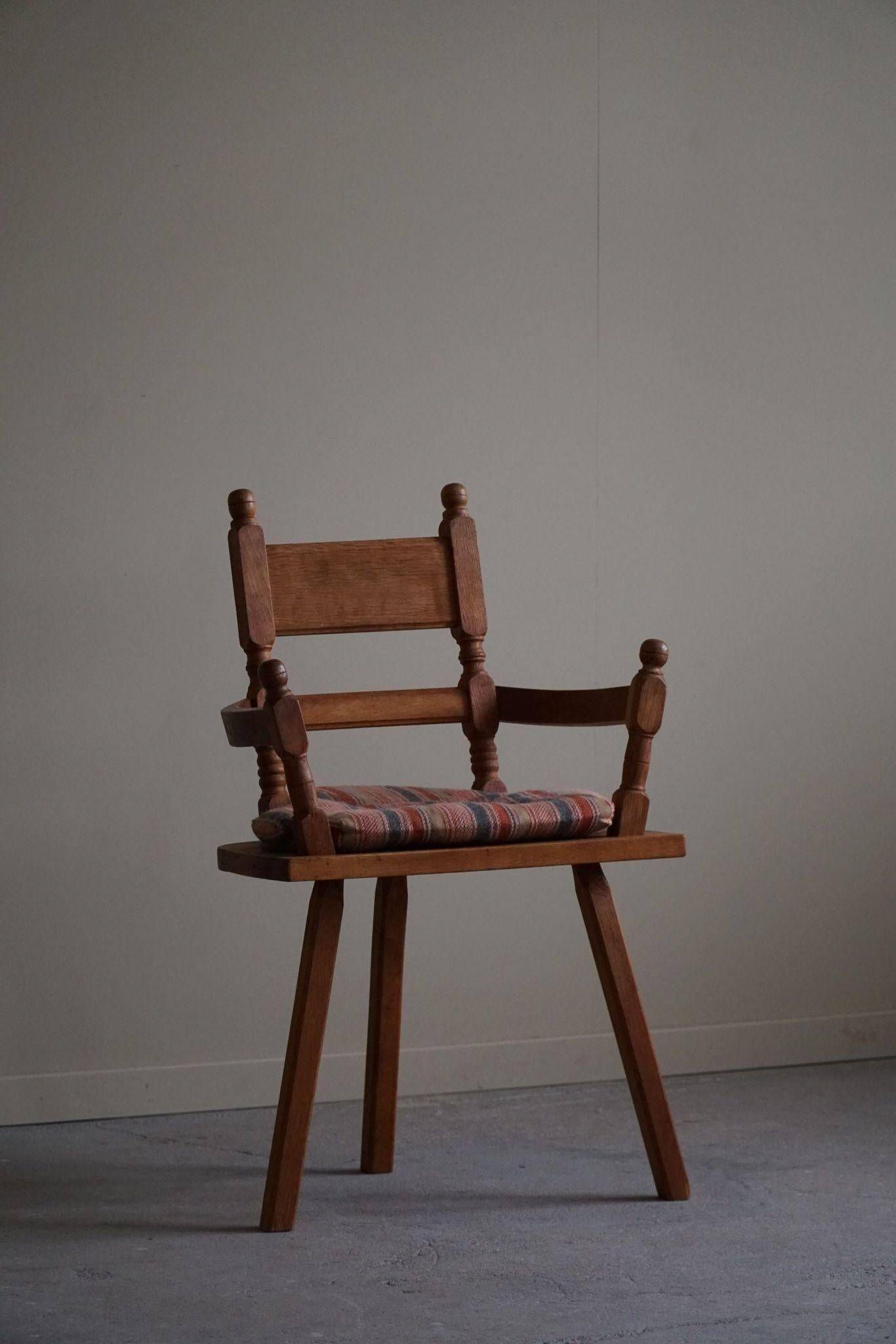 Handcrafted Tripod Armchairs in Oak, by a Danish Cabinetmaker, Folk Art, 1930s