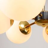 Mid-Century Modern Italian 6-Arm Sputnik Chandelier with Opaline Shades, 19