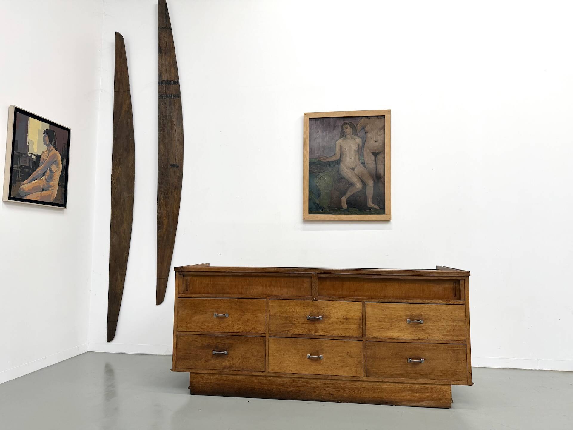 Vintage Siegel Paris workbench in oak and glass – 1950