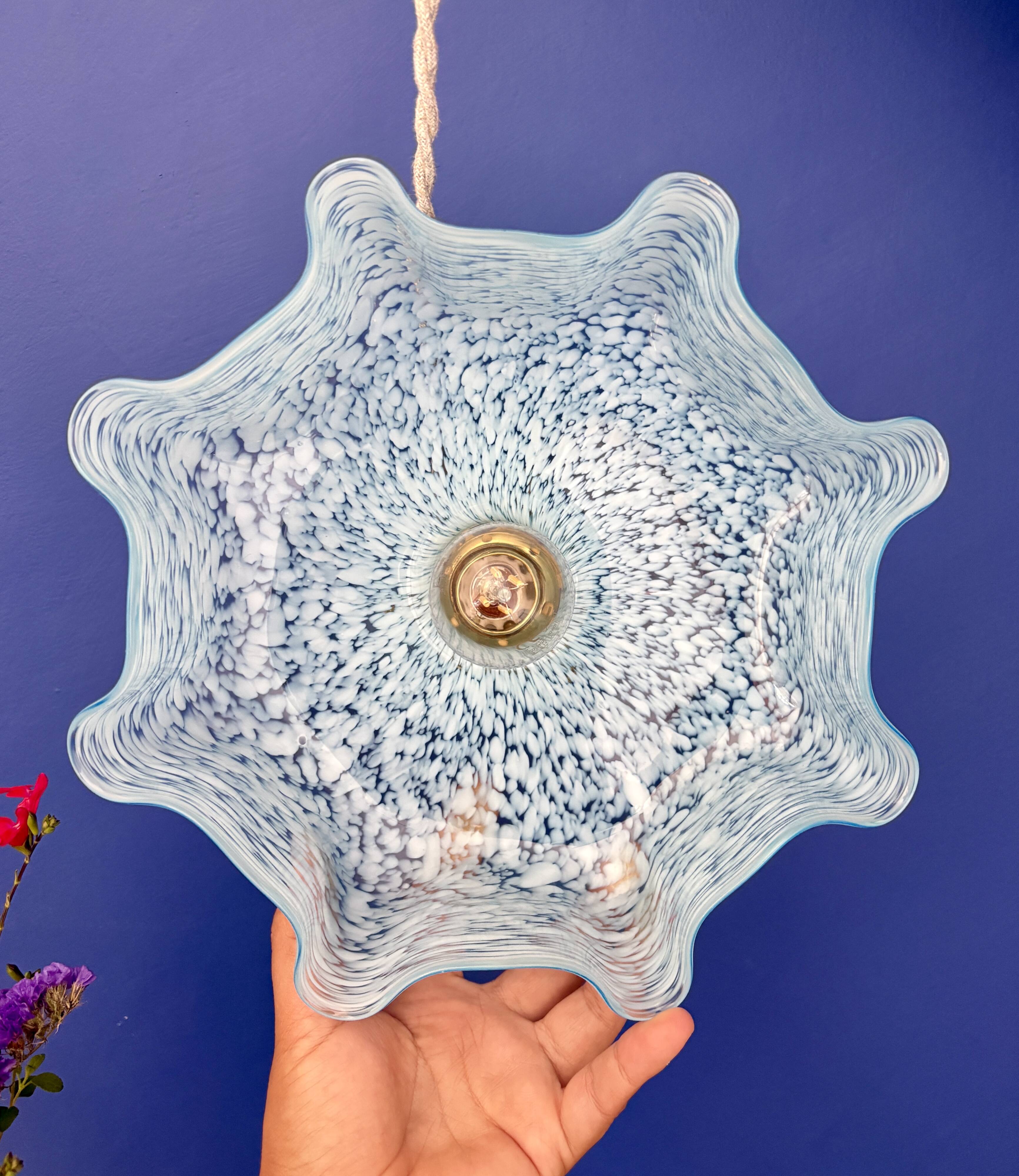 Vintage blue Clichy glass pendant light