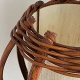 Turned wood lamp.