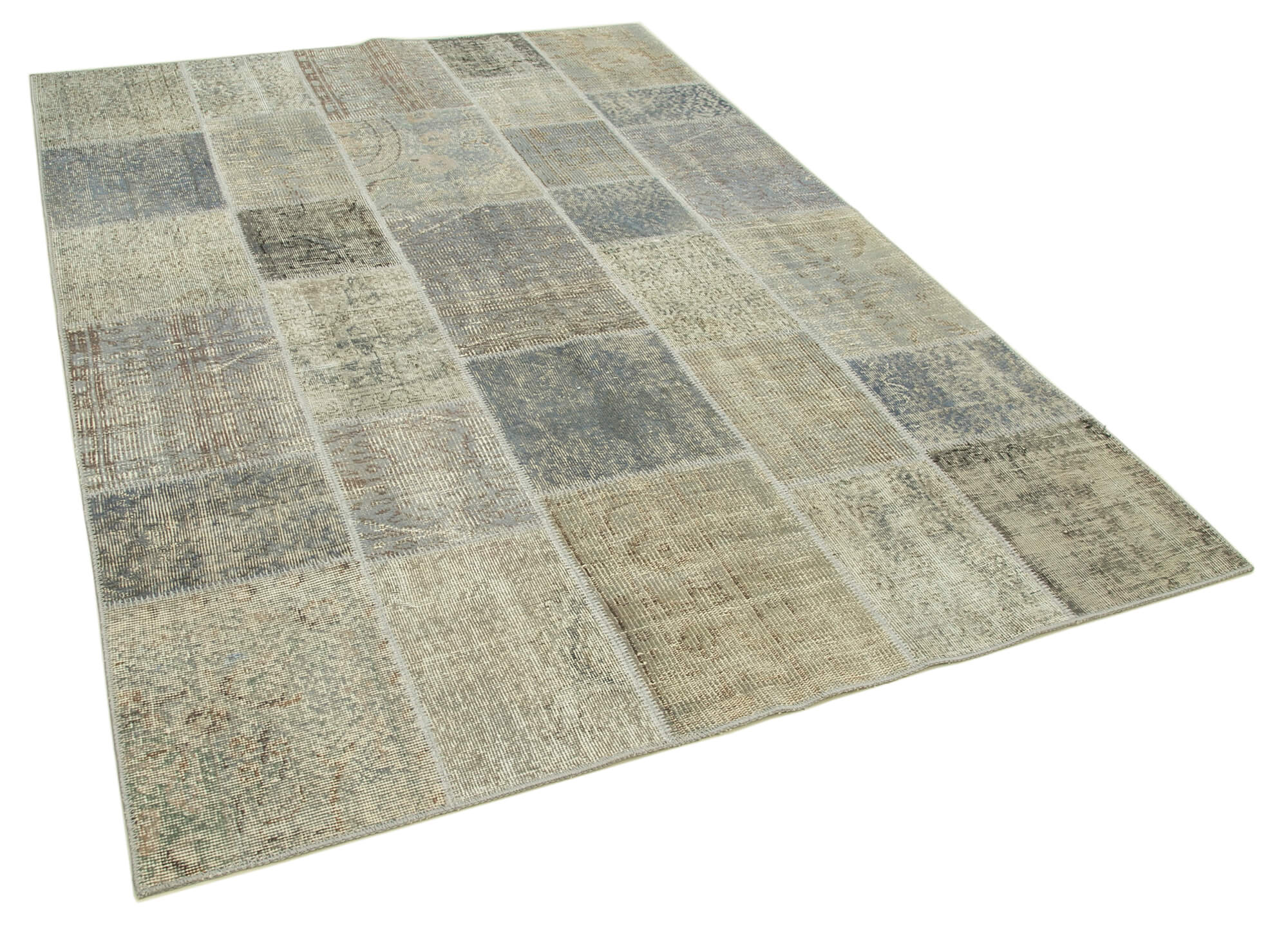 Handmade anatolian vintage 173 cm x 244 cm grey patchwork carpet