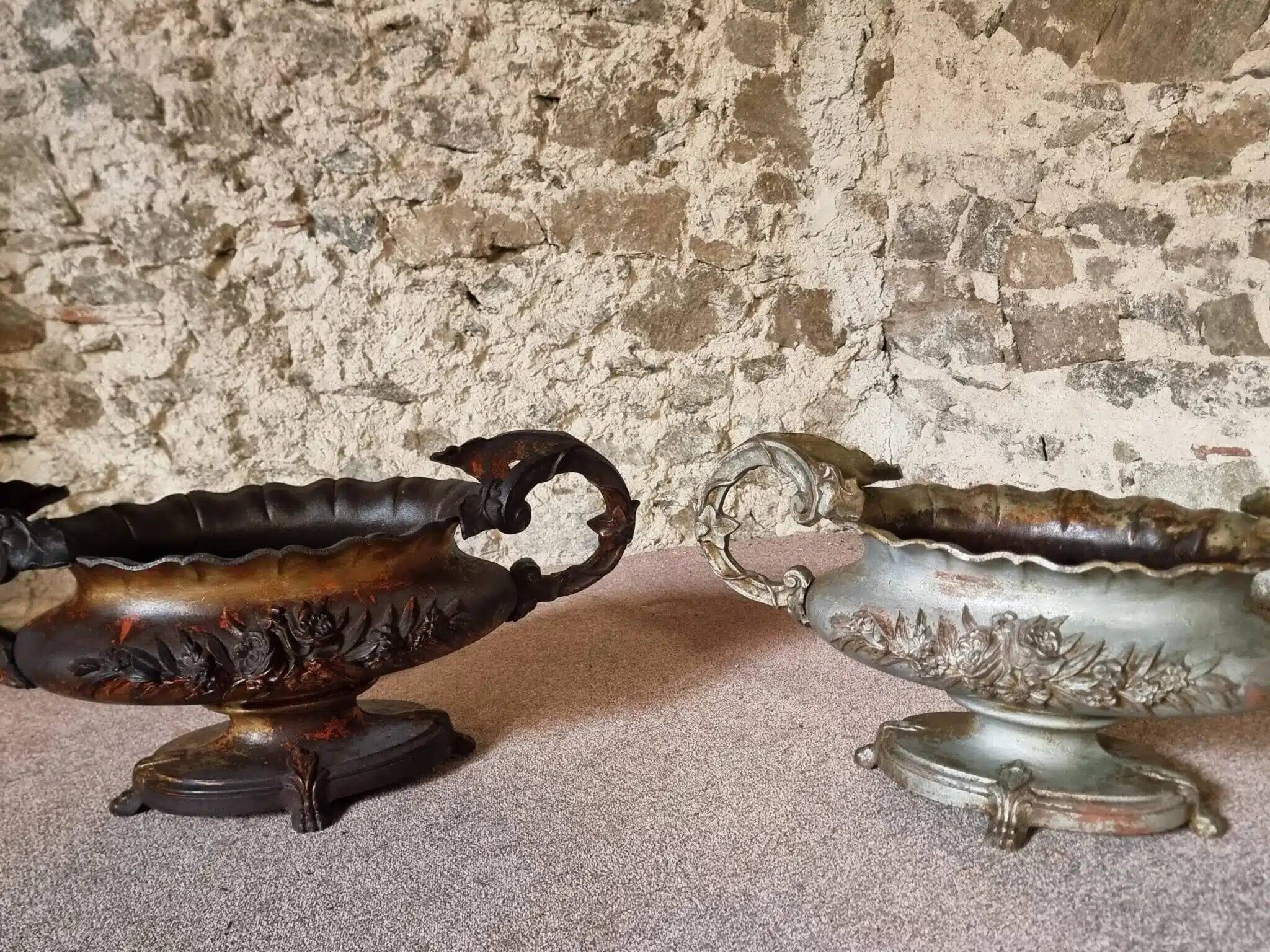 Large antique cast iron planter on a stand, France, circa 1900.