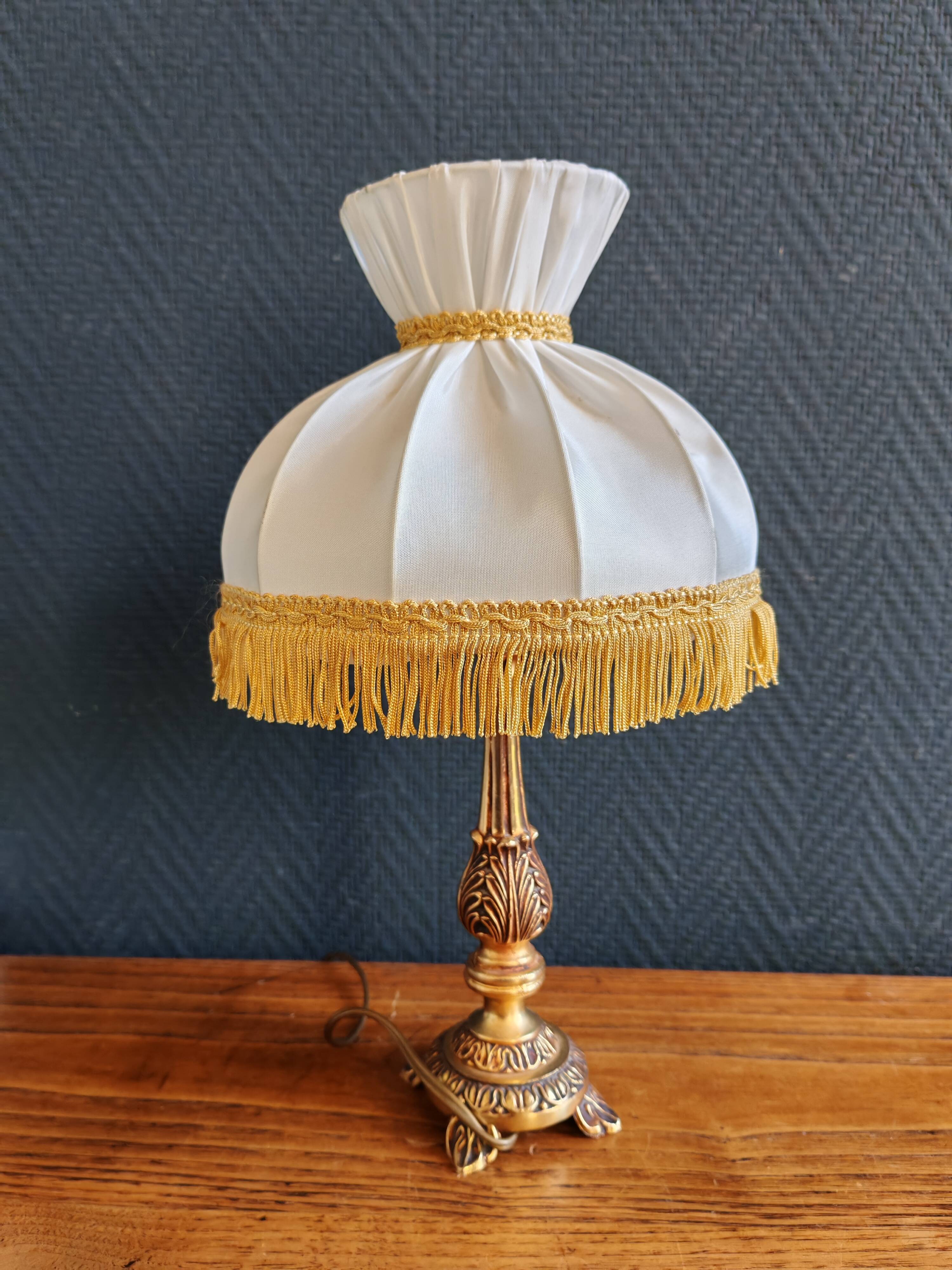 Vintage Gold Brass Table Lamp – Pleated Umbrella Style Lampshade