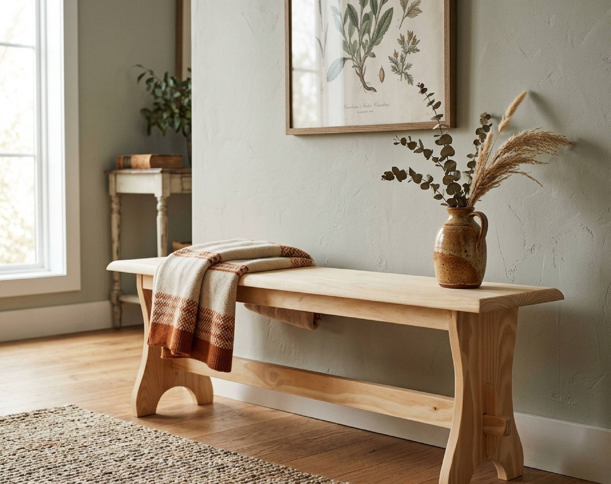Banc de table de style rustique monastère en pin massif brut