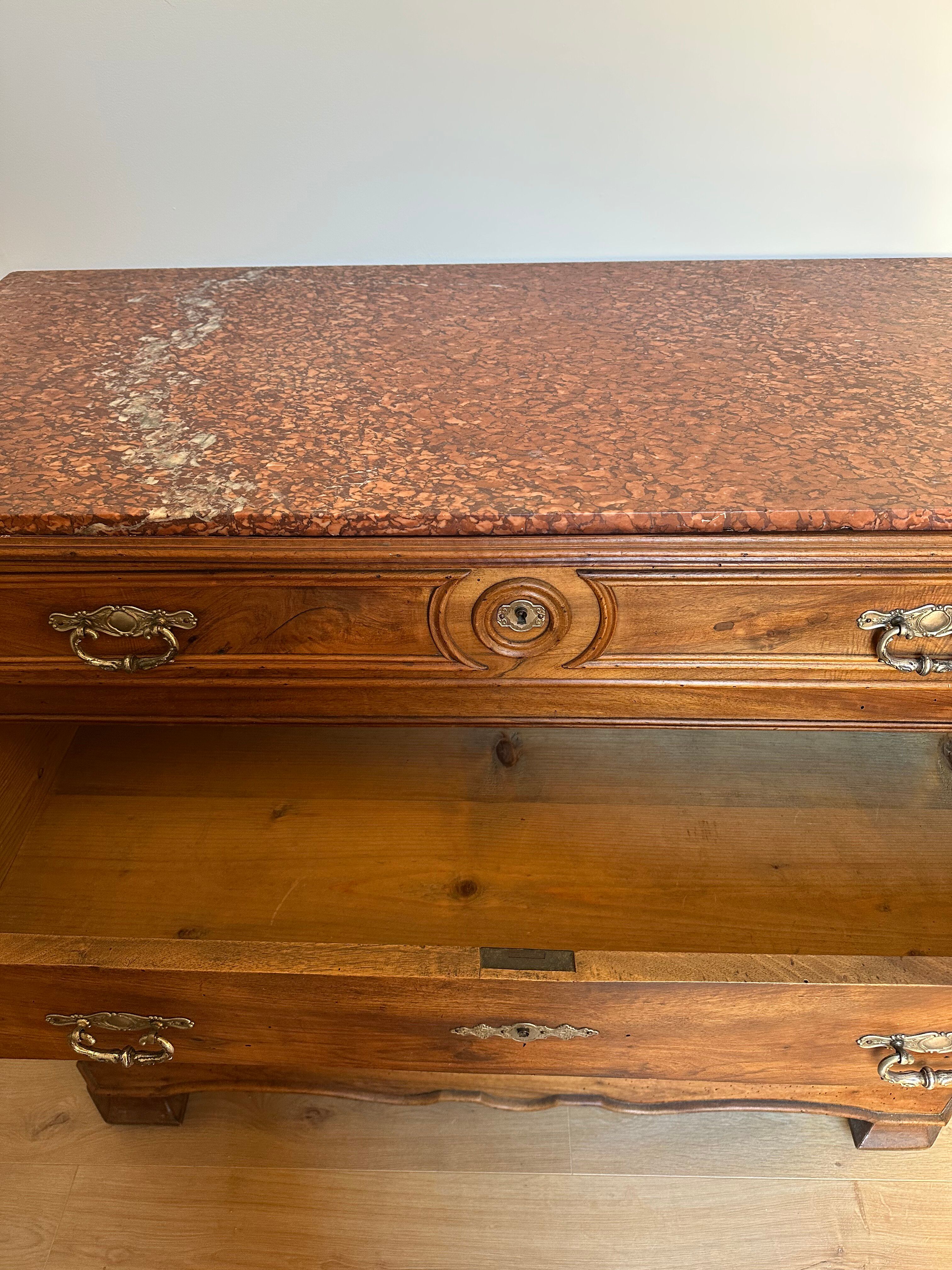 Louis-Philippe walnut commode with marble top