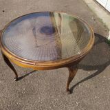 Chippendale Coffee Table in Wood, Canework and Glass - Round