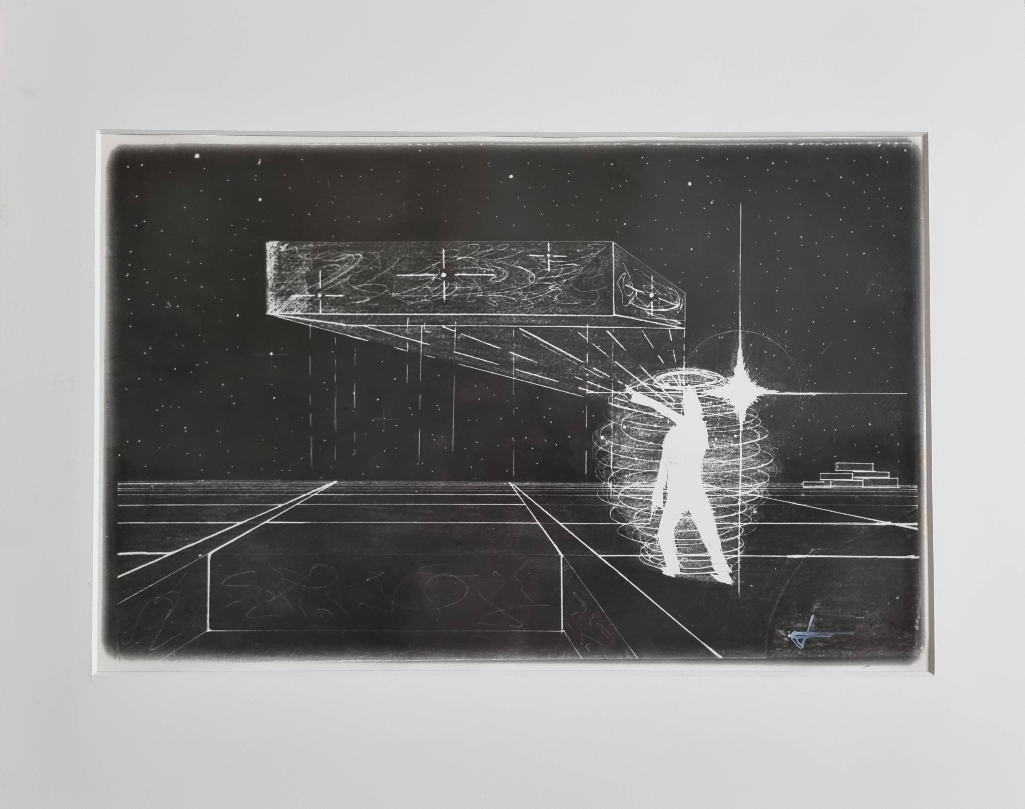 Futuristic black and white photograph, signed silver print, 40 x 50 cm.