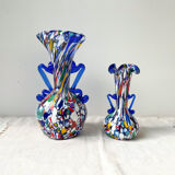 Blue glass vases by Murano Fratelli Toso made in Italy 1920