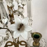 Pair of candlesticks with tassels and flowers in white porcelain
