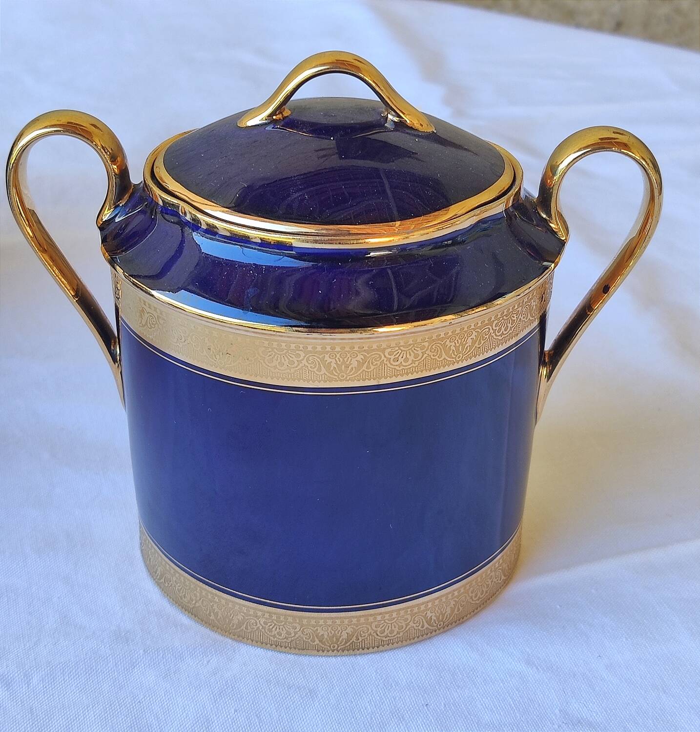Limoges porcelain coffee service - Egle - Oven blue and gold -