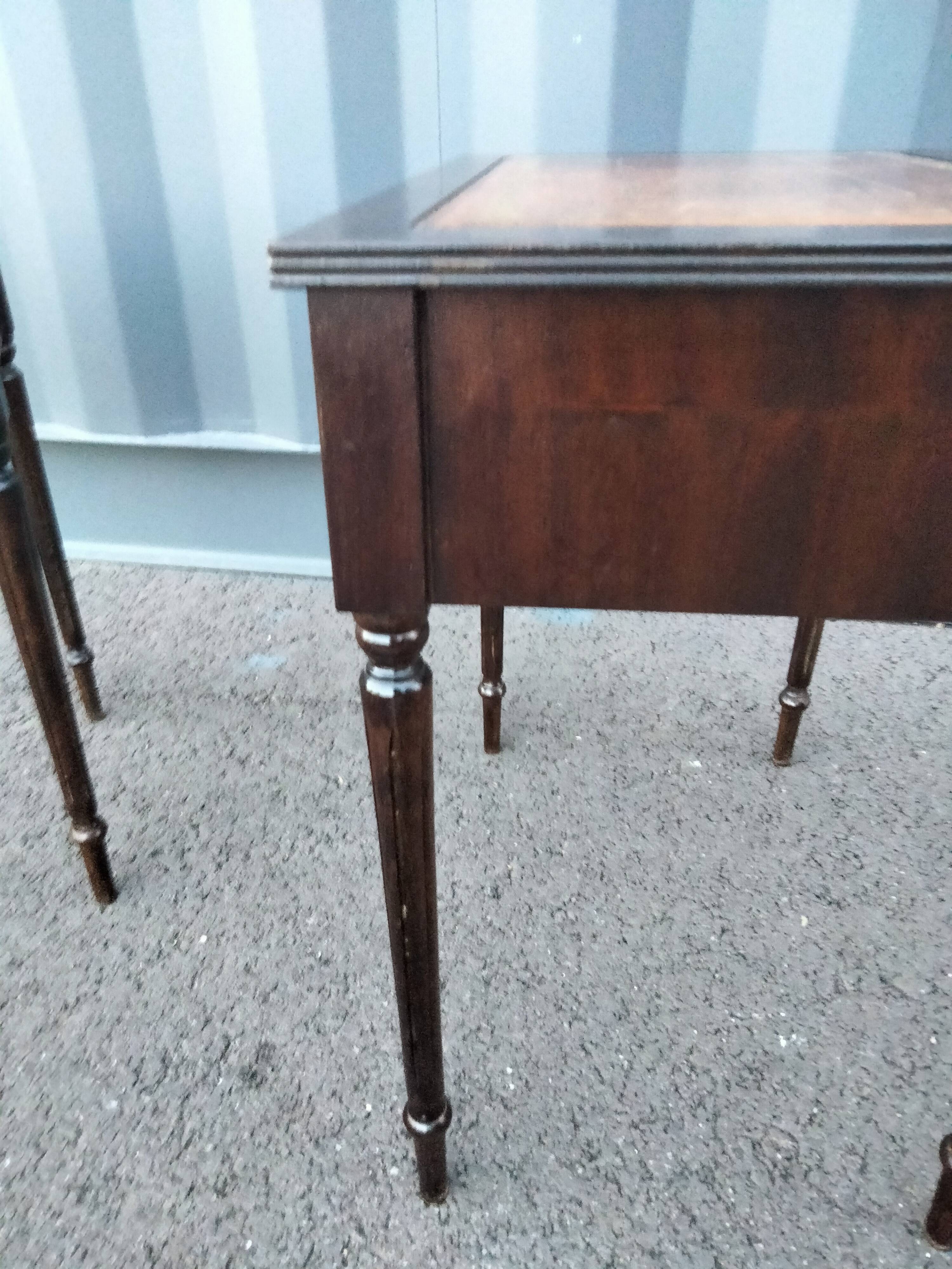 Pair of bedside tables side tables old leather top style louis xvi