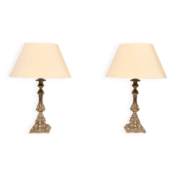 Stunning pair of Rococo Brass table lamps Italy 1920s