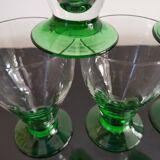 6 verres à pieds coloré vert, années 1930