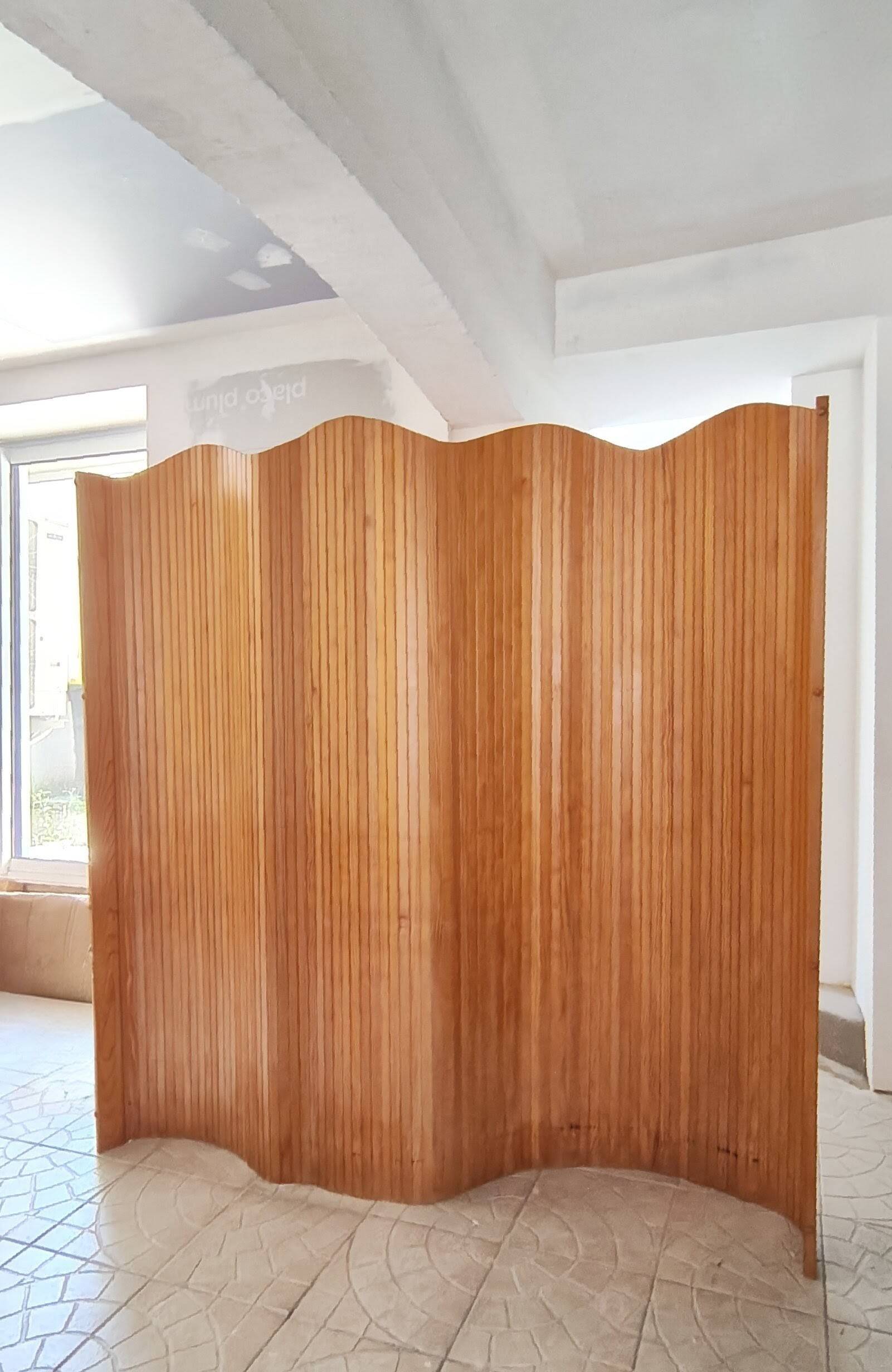 Vintage wooden wavy screen by Baumann