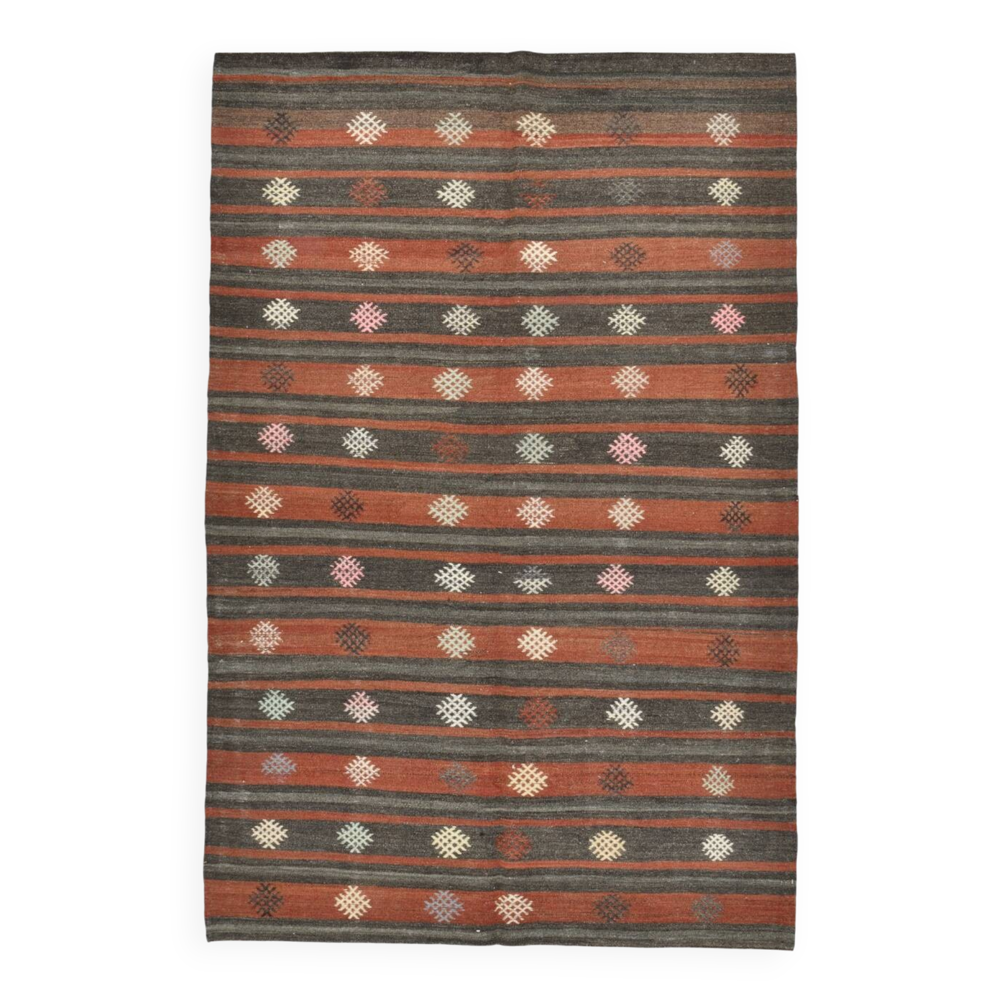 6x9 Green & Red Striped Pattern Kilim Area Rug, 175x266Cm