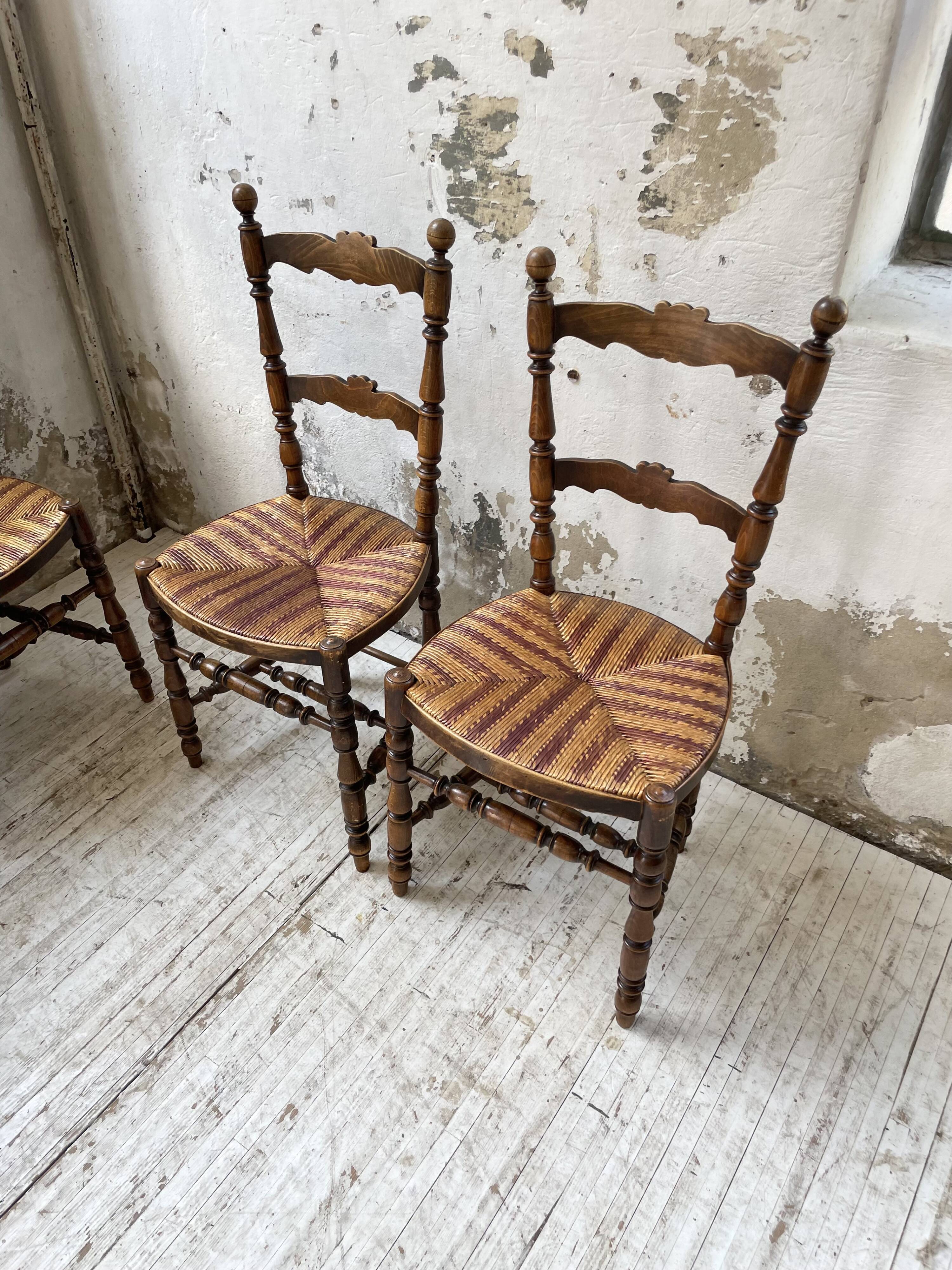 Set of rustic Provençal mulched chairs