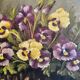 Peinture à l’huile du XIXème siècle sur toile nature morte avec vase de pensées antique vintage original