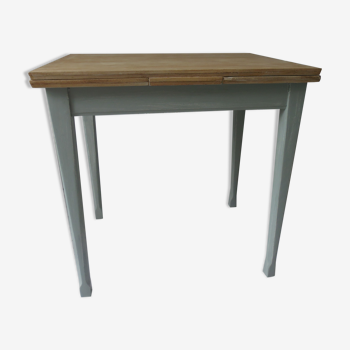 Vintage desk with italian extension cords, green patinated base of gray, wood top.