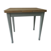 Vintage desk with italian extension cords, green patinated base of gray, wood top.