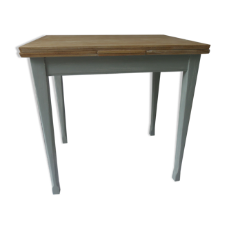 Vintage desk with italian extension cords, green patinated base of gray, wood top.